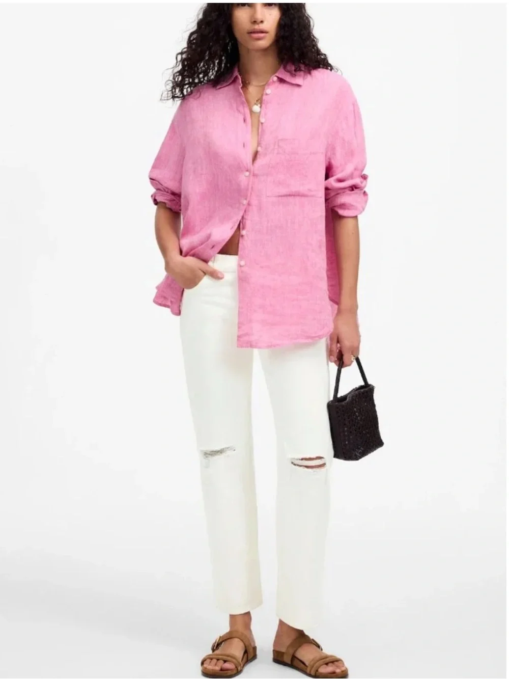 Madewell The Dean Easy Straight Crop White Cotton Torn Denim Jean Size 32 NWT